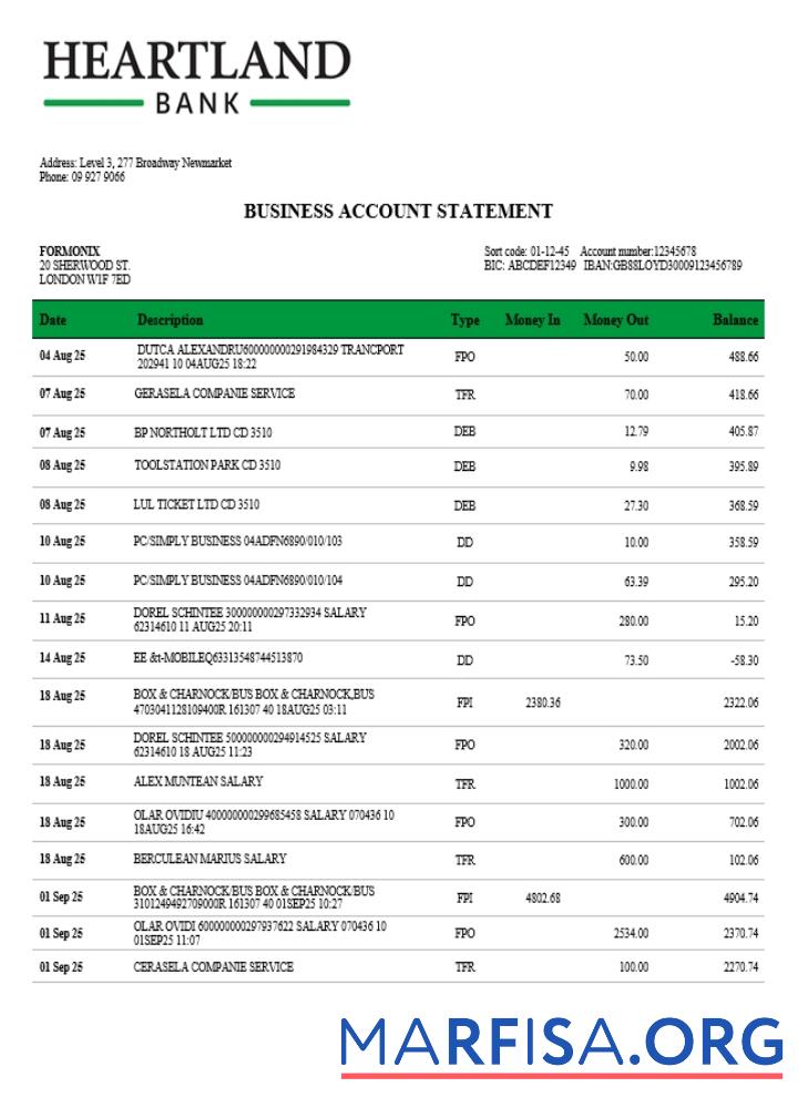 Blank Heartland firm account bank statement Word and PDF format (1) template